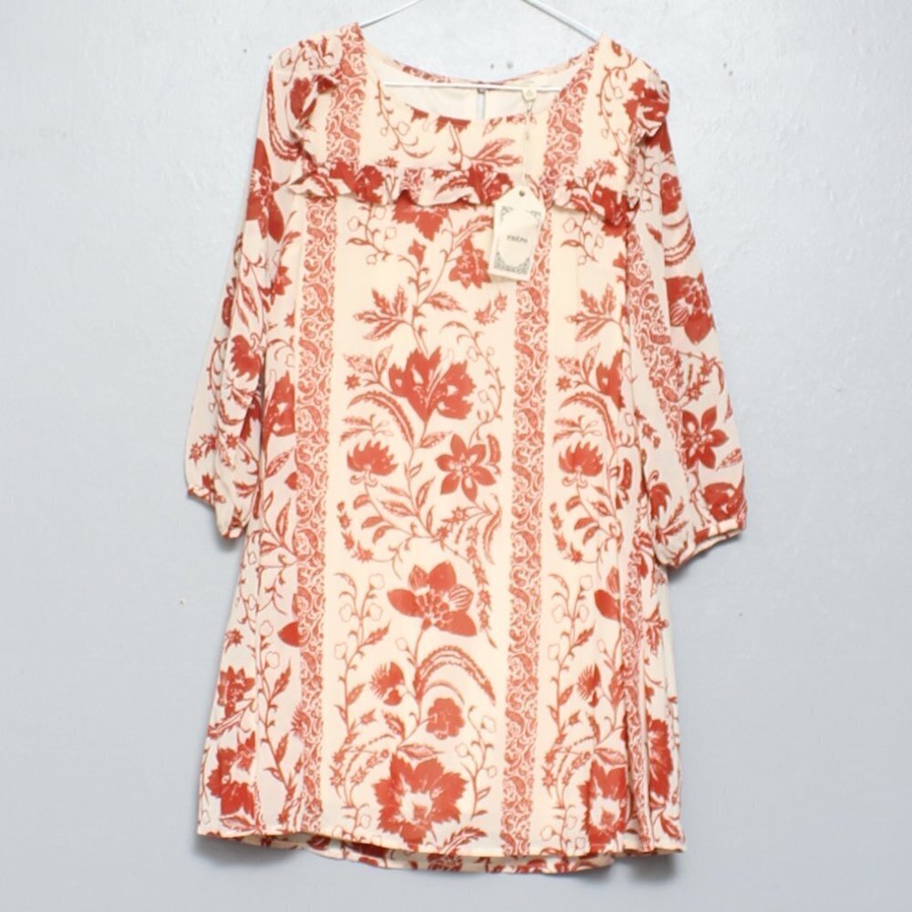 Entro nwt rust cream floral long sleeve dress